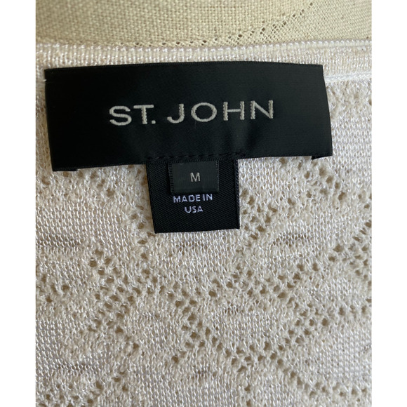 St. John Collection Ivory Cream Sweater Cardigan Pearl Buttons Ruffle Zip Sz M - Picture 7 of 7
